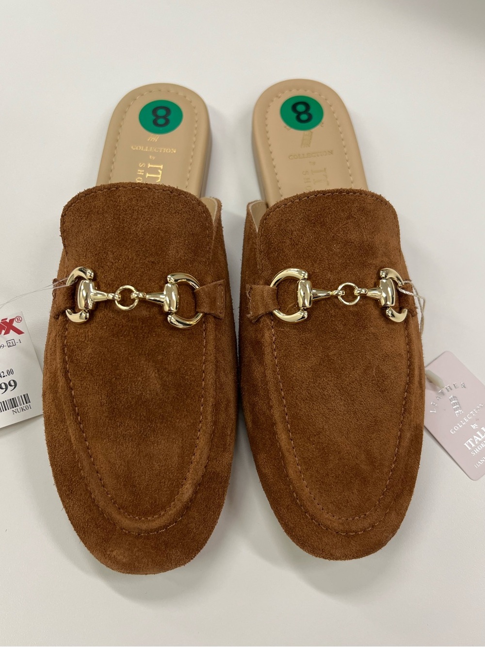 Italian Shoemakers Suede Mules with Horsebit detail Size 8